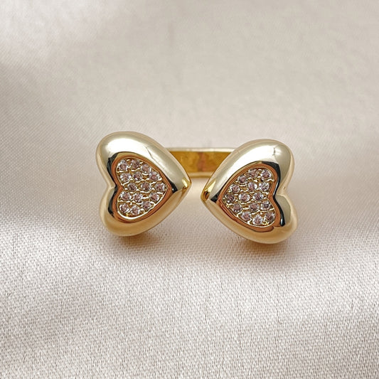 Oro Laminado Multi Stone Ring, Gold Filled Style Heart Design, with White Cubic Zirconia, Polished, Golden Finish