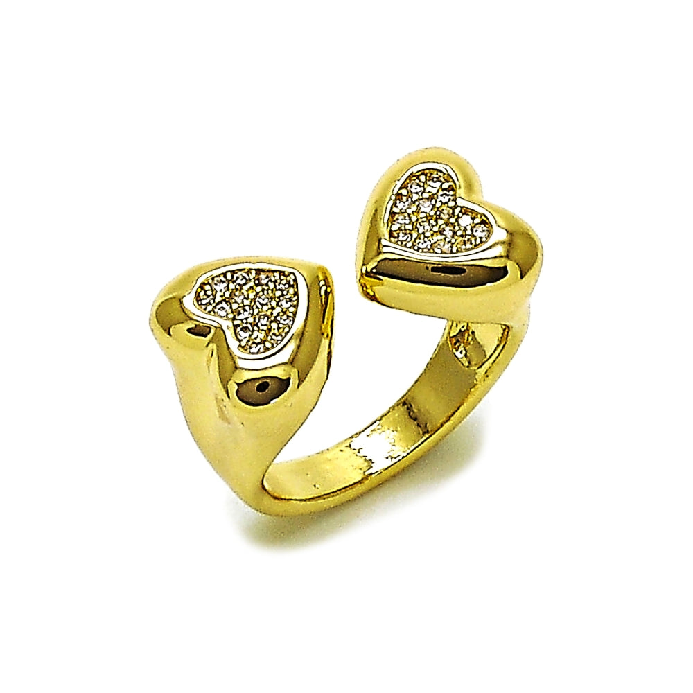 Oro Laminado Multi Stone Ring, Gold Filled Style Heart Design, with White Cubic Zirconia, Polished, Golden Finish