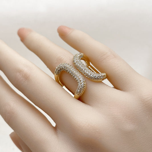 Oro Laminado Multi Stone Ring, Gold Filled Style with White Cubic Zirconia, Polished, Golden Finish