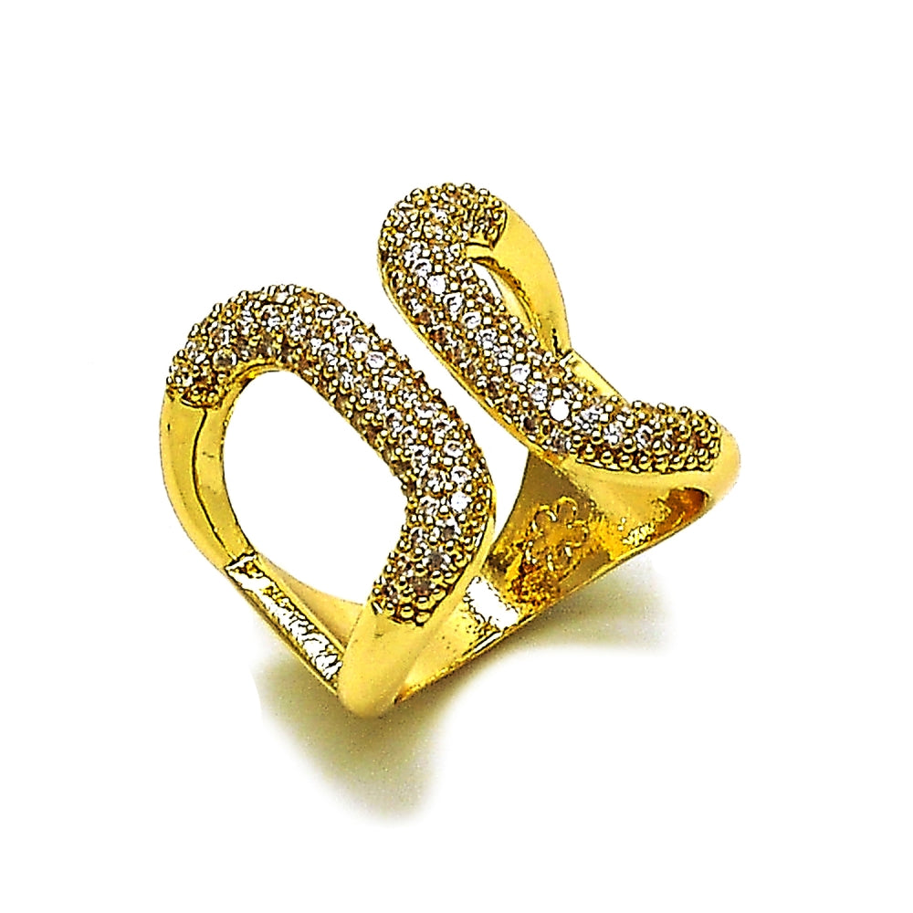Oro Laminado Multi Stone Ring, Gold Filled Style with White Cubic Zirconia, Polished, Golden Finish