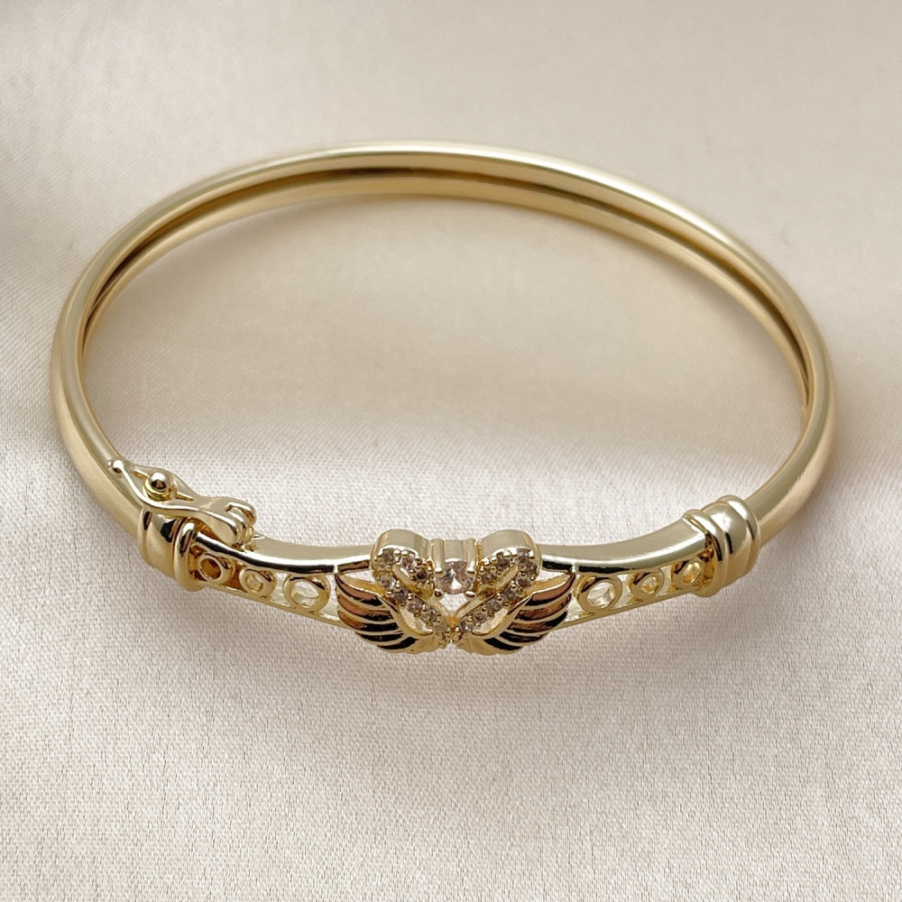 Oro Laminado Individual Bangle, Gold Filled Style Swan Design, with White Cubic Zirconia, Polished, Golden Finish