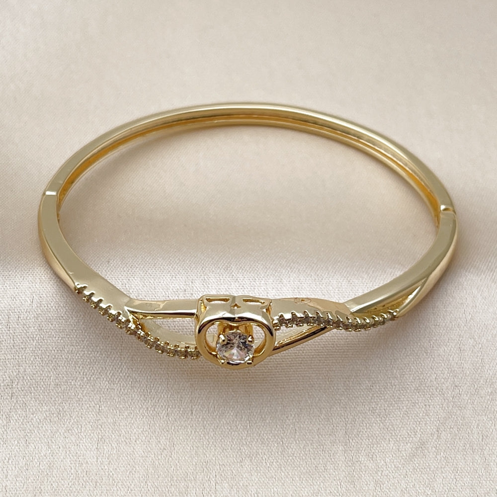 Oro Laminado Individual Bangle, Gold Filled Style Heart and Infinite Design, with White Cubic Zirconia, Polished, Golden Finish