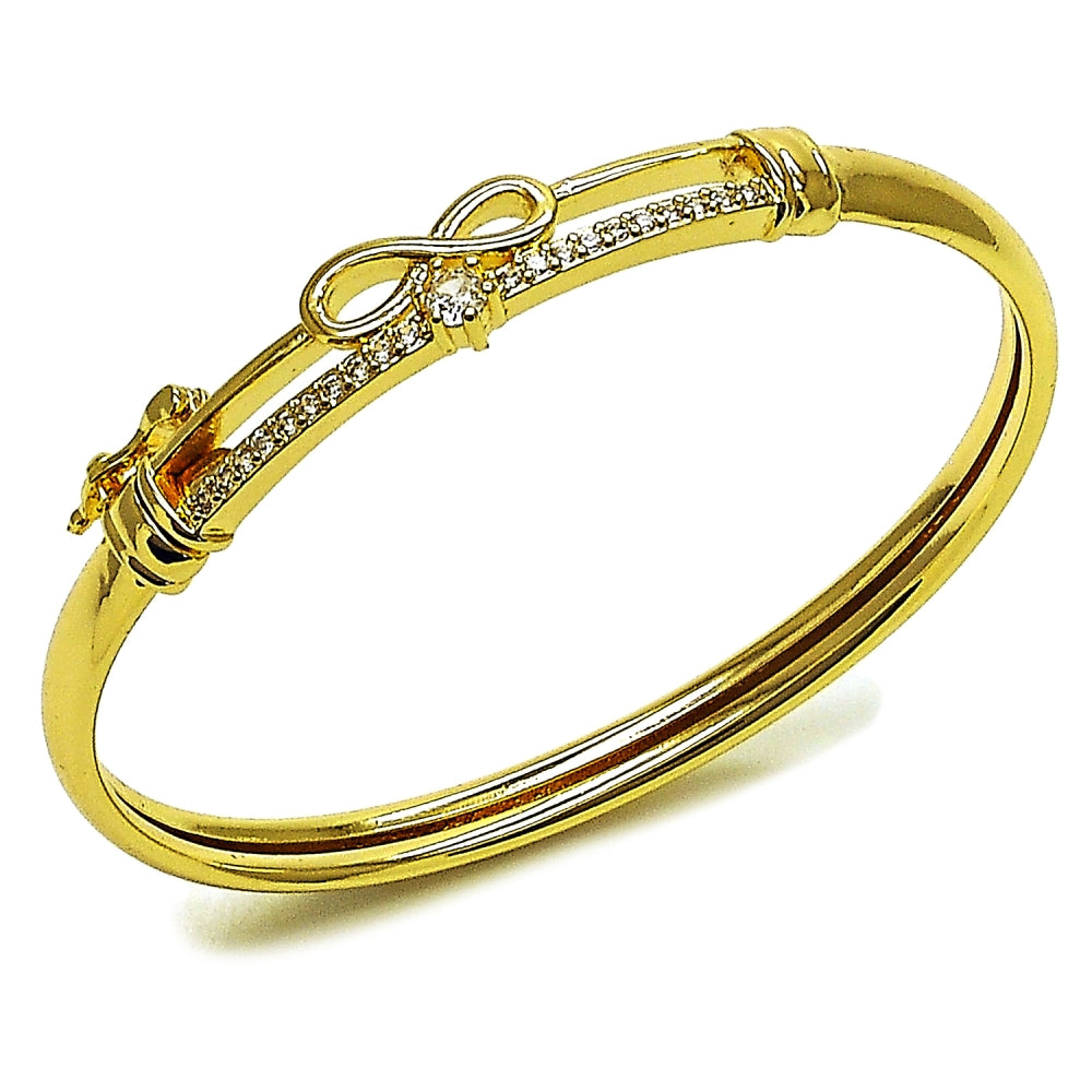 Oro Laminado Individual Bangle, Gold Filled Style Infinite Design, with White Cubic Zirconia, Polished, Golden Finish