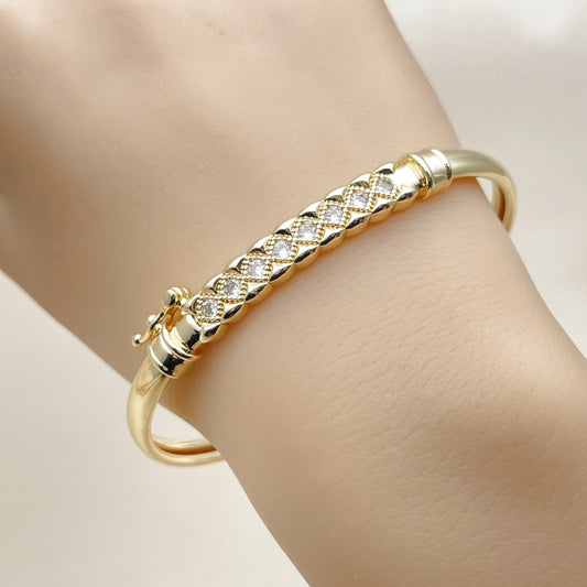 Oro Laminado Individual Bangle, Gold Filled Style with White Cubic Zirconia, Polished, Golden Finish