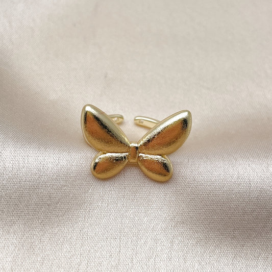 Oro Laminado Elegant Ring, Gold Filled Style Butterfly Design, Brushed Finish, Golden Finish