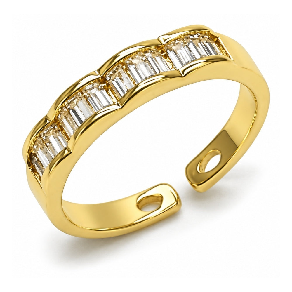 Oro Laminado Multi Stone Ring, Gold Filled Style Baguette Design, with White Cubic Zirconia, Polished, Golden Finish