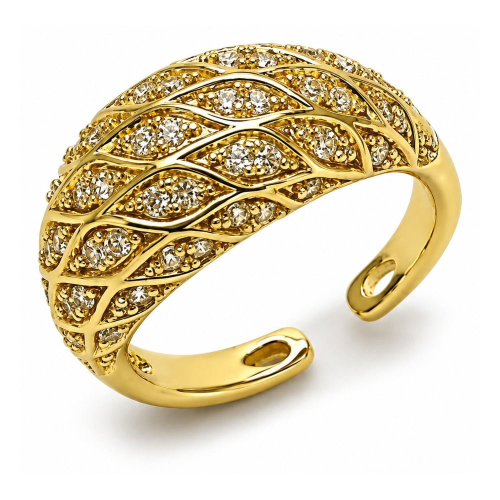 Oro Laminado Multi Stone Ring, Gold Filled Style with White Cubic Zirconia, Polished, Golden Finish