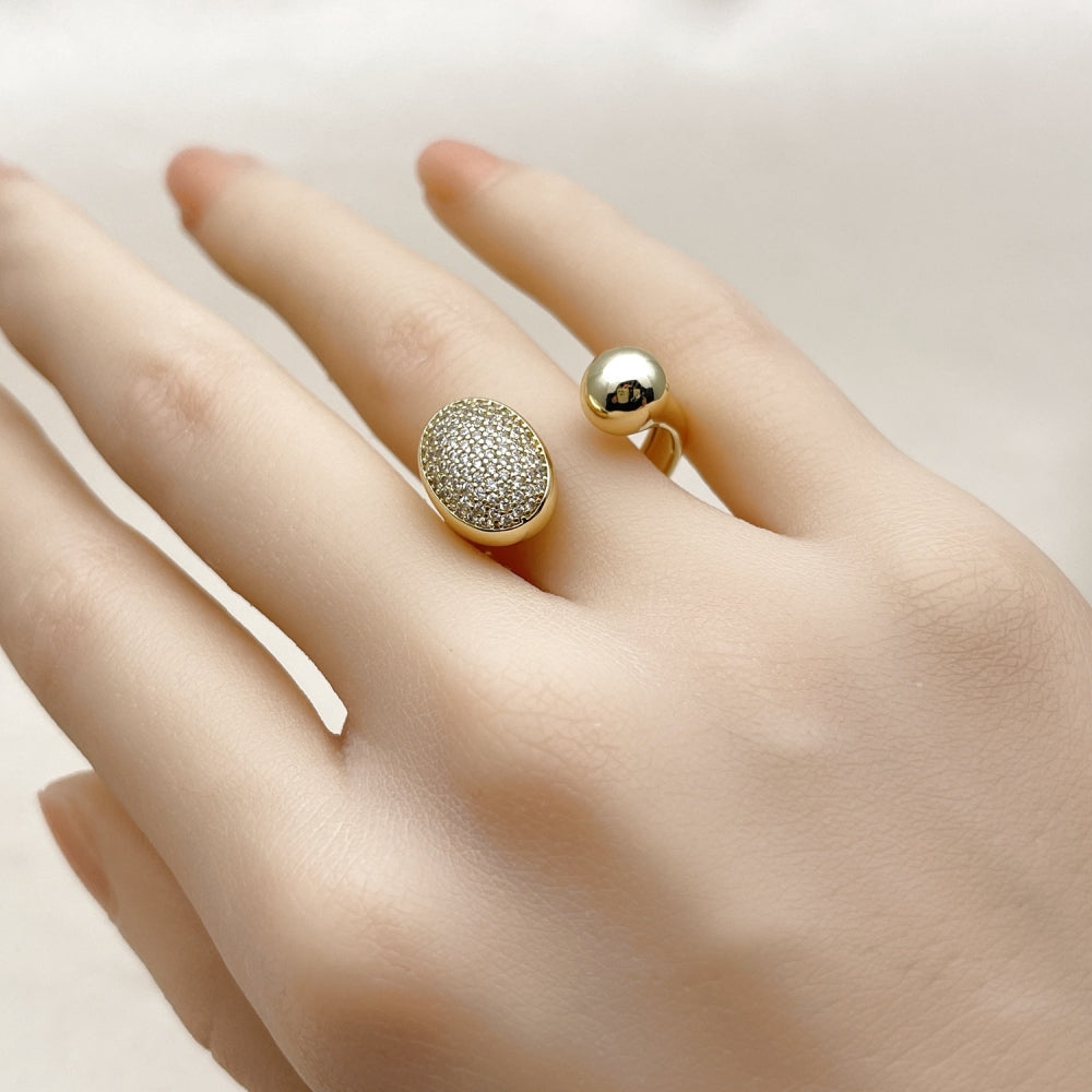 Oro Laminado Multi Stone Ring, Gold Filled Style Ball Design, with White Micro Pave, Polished, Golden Finish