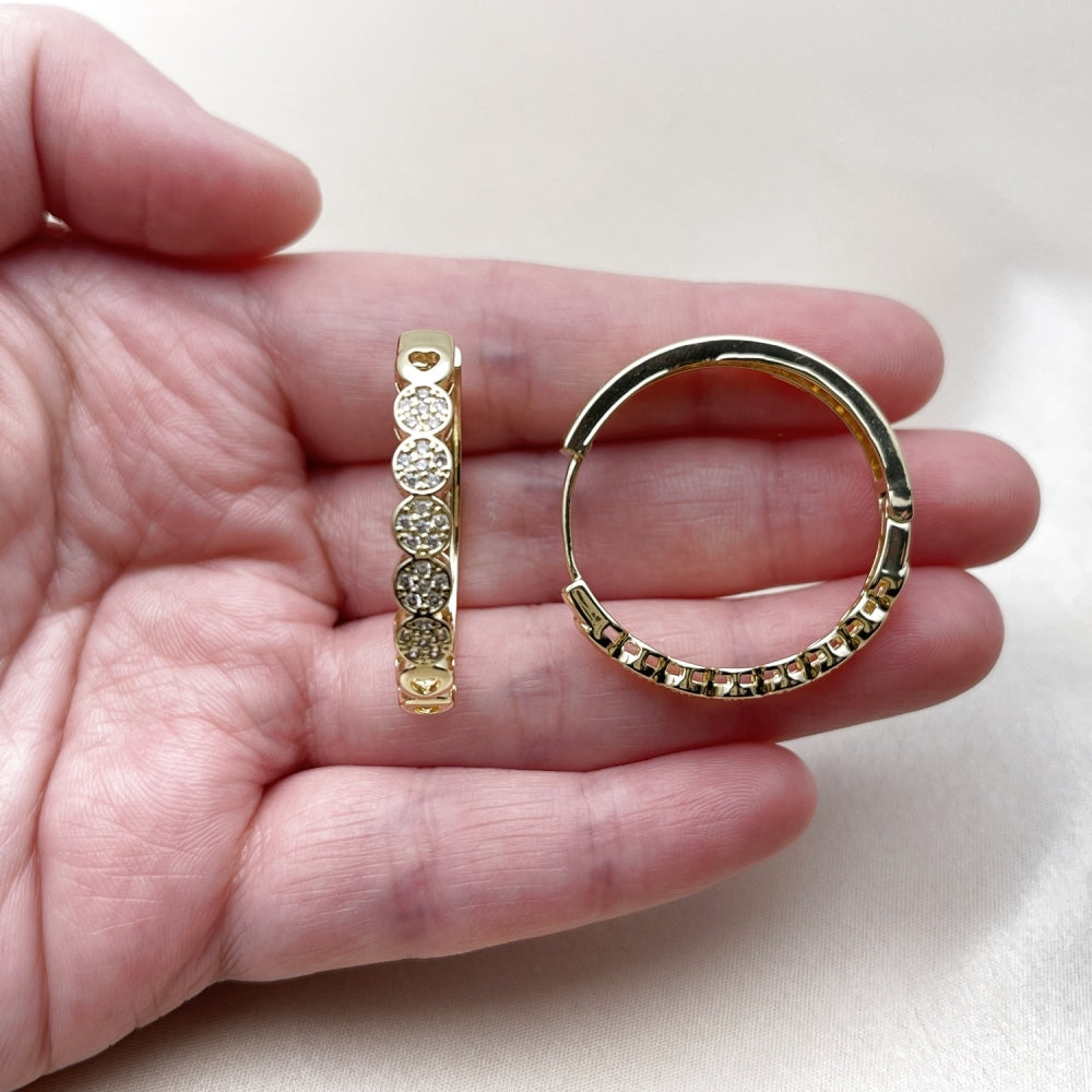 Oro Laminado Huggie Hoop, Gold Filled Style with White Micro Pave, Polished, Golden Finish