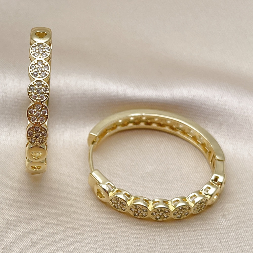 Oro Laminado Huggie Hoop, Gold Filled Style with White Micro Pave, Polished, Golden Finish