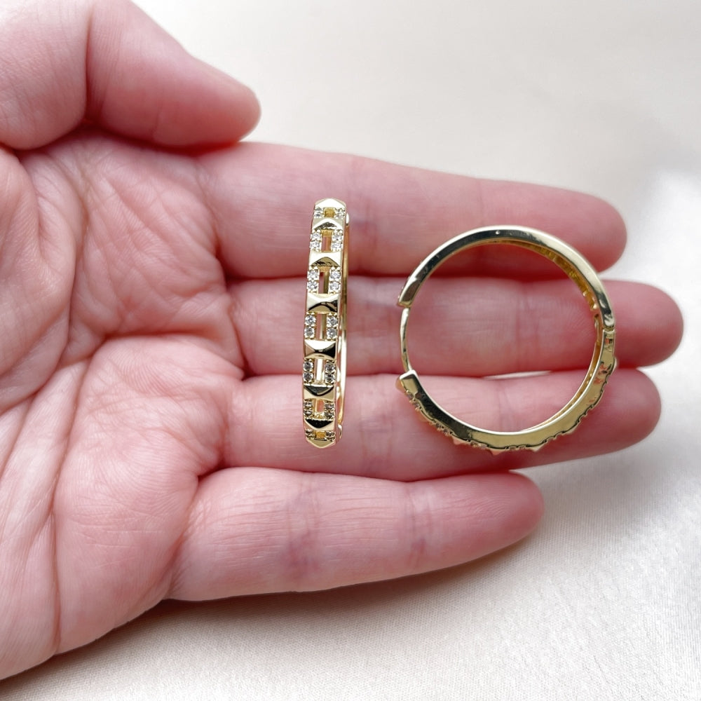 Oro Laminado Huggie Hoop, Gold Filled Style with White Micro Pave, Polished, Golden Finish