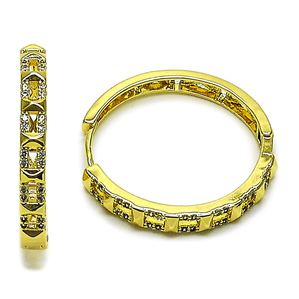 Oro Laminado Huggie Hoop, Gold Filled Style with White Micro Pave, Polished, Golden Finish