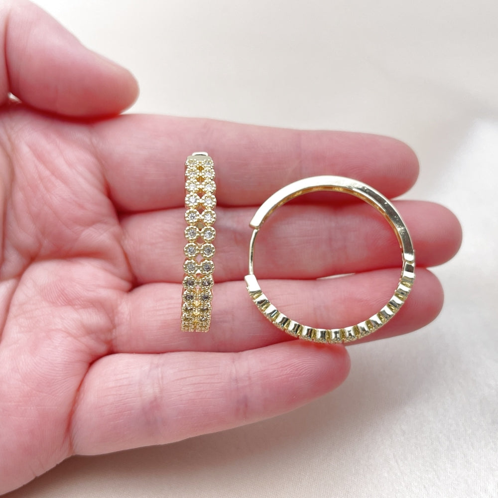 Oro Laminado Huggie Hoop, Gold Filled Style with White Cubic Zirconia, Polished, Golden Finish