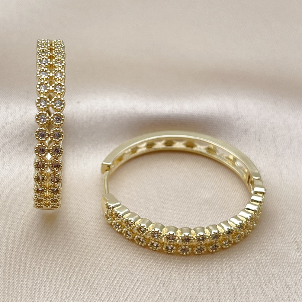 Oro Laminado Huggie Hoop, Gold Filled Style with White Cubic Zirconia, Polished, Golden Finish