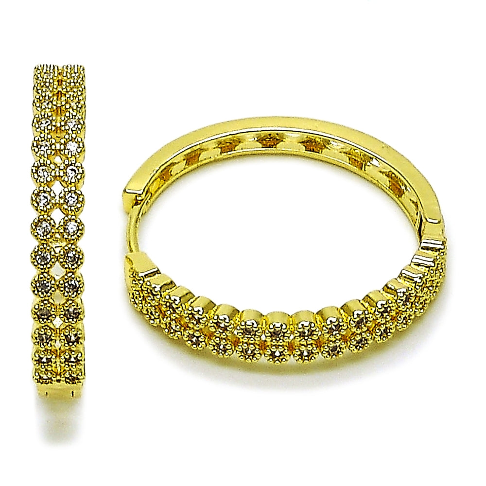 Oro Laminado Huggie Hoop, Gold Filled Style with White Cubic Zirconia, Polished, Golden Finish