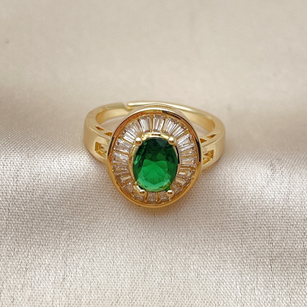 Oro Laminado Multi Stone Ring, Gold Filled Style Cluster and Baguette Design, with Green and White Cubic Zirconia, Polished, Golden Finish