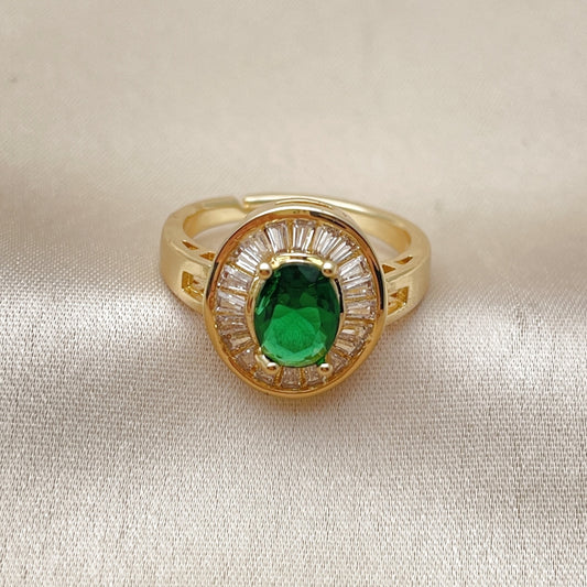 Oro Laminado Multi Stone Ring, Gold Filled Style Cluster and Baguette Design, with Green and White Cubic Zirconia, Polished, Golden Finish