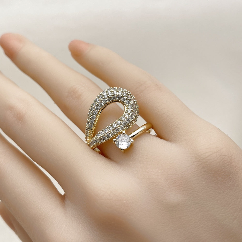 Oro Laminado Multi Stone Ring, Gold Filled Style Teardrop Design, with White Cubic Zirconia, Polished, Golden Finish