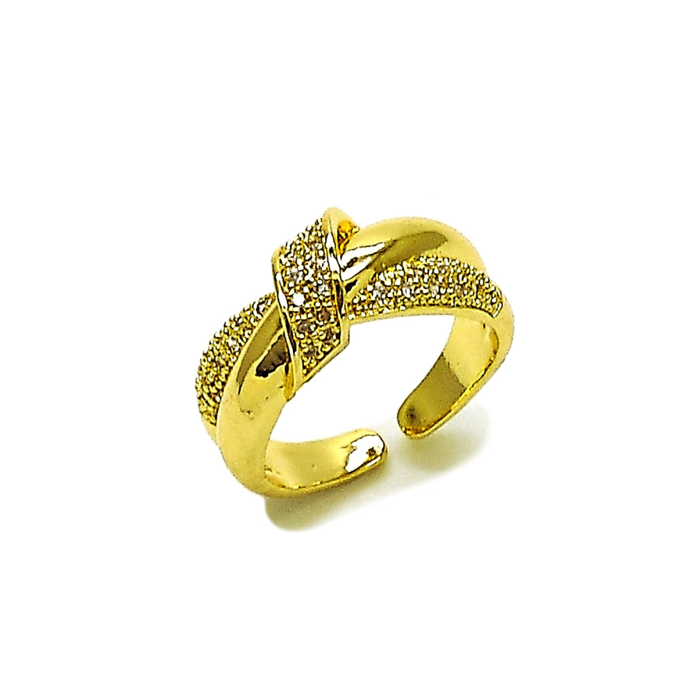 Oro Laminado Multi Stone Ring, Gold Filled Style Love Knot Design, with White Micro Pave, Polished, Golden Finish