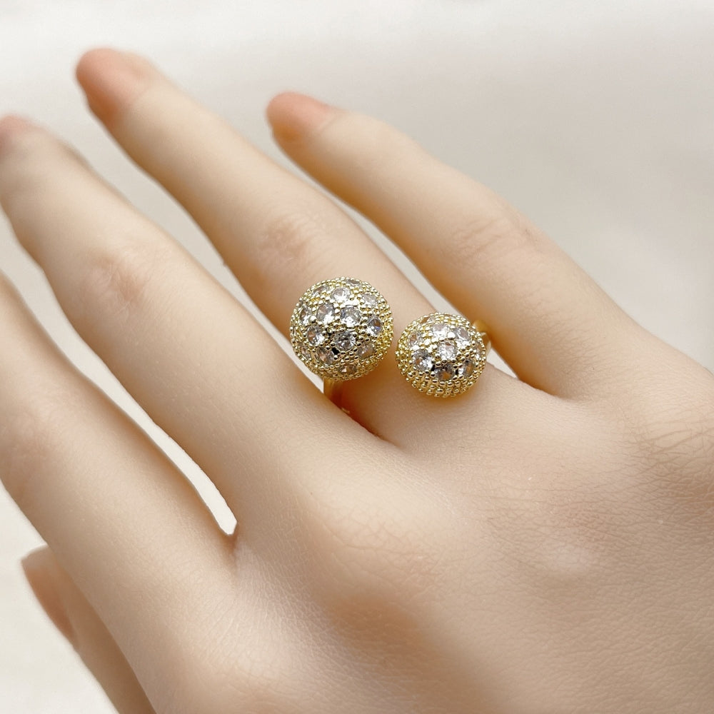 Oro Laminado Multi Stone Ring, Gold Filled Style Ball Design, with White Cubic Zirconia, Polished, Golden Finish