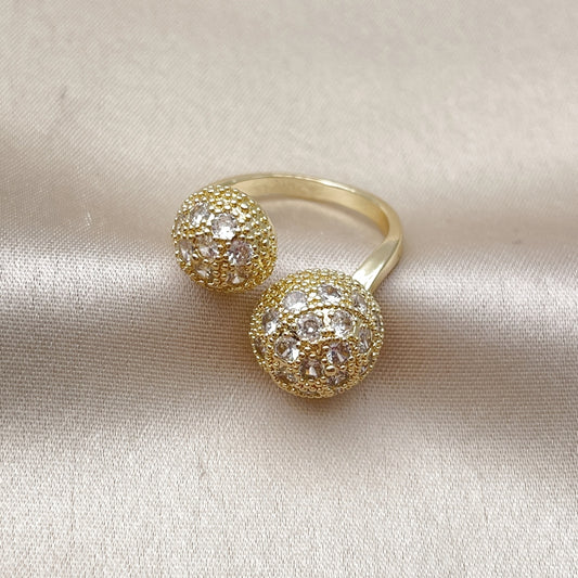 Oro Laminado Multi Stone Ring, Gold Filled Style Ball Design, with White Cubic Zirconia, Polished, Golden Finish