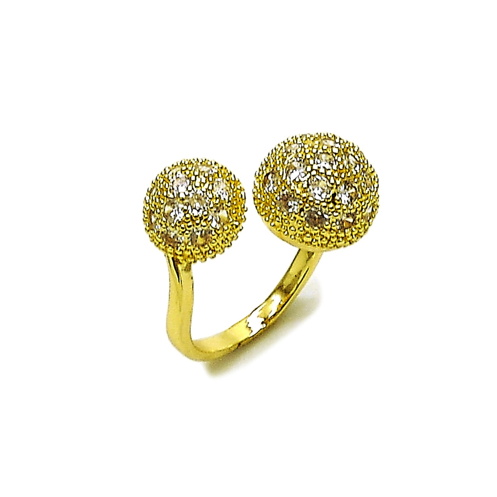 Oro Laminado Multi Stone Ring, Gold Filled Style Ball Design, with White Cubic Zirconia, Polished, Golden Finish