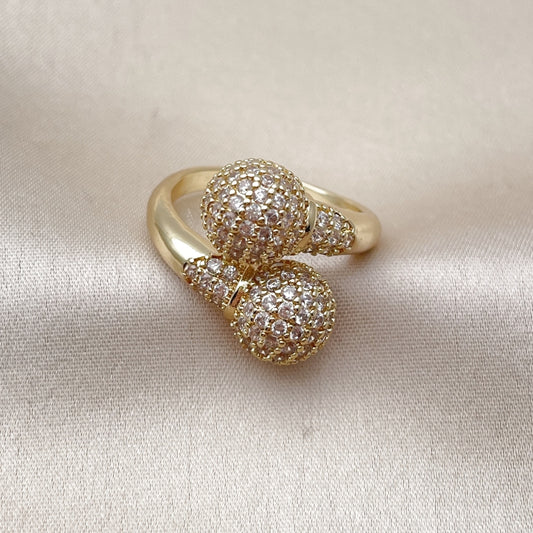 Oro Laminado Multi Stone Ring, Gold Filled Style Ball Design, with White Cubic Zirconia, Polished, Golden Finish