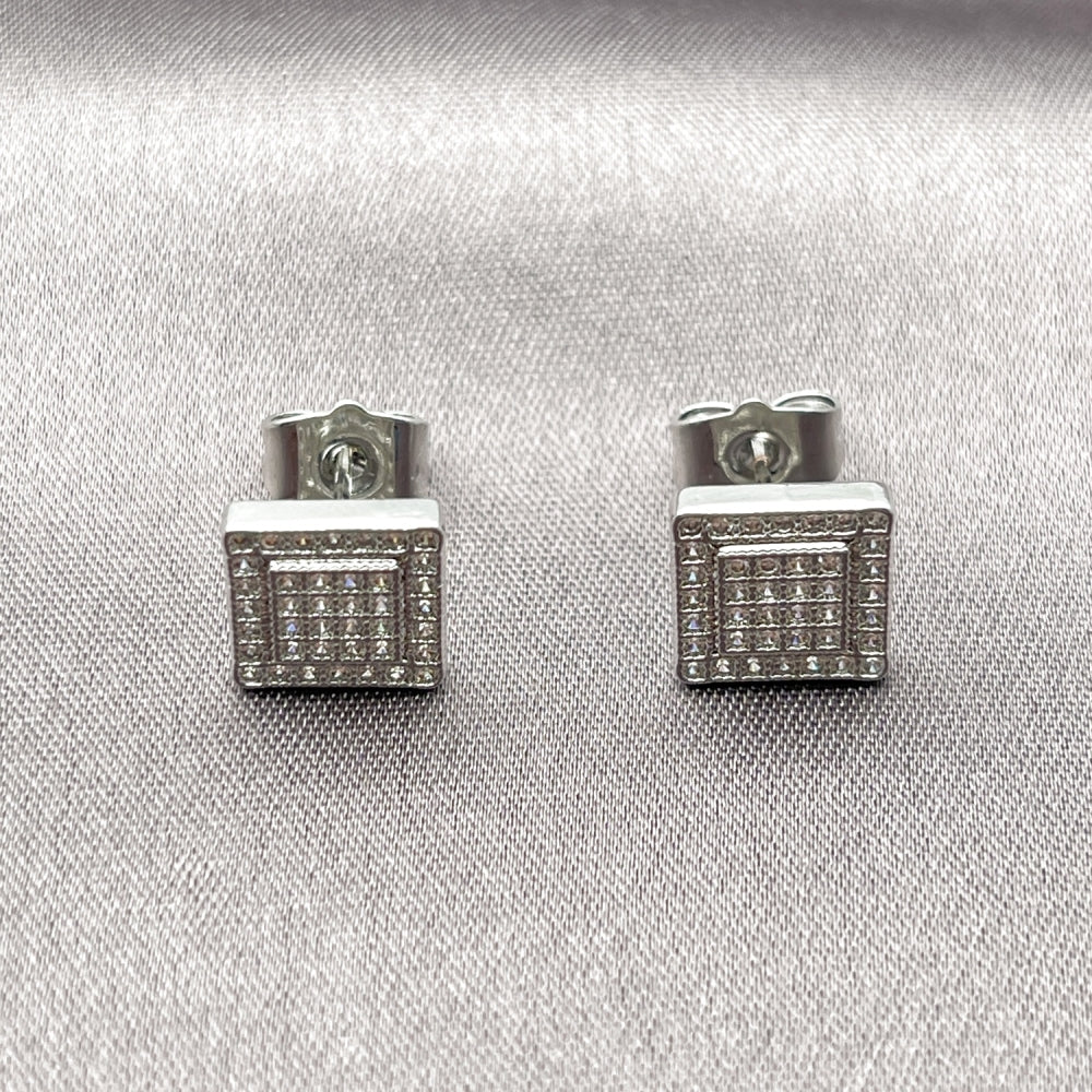 Rhodium Gold Filled Stud Earring, with White Micro Pave, Polished, Rhodium Finish