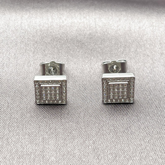 Rhodium Gold Filled Stud Earring, with White Micro Pave, Polished, Rhodium Finish