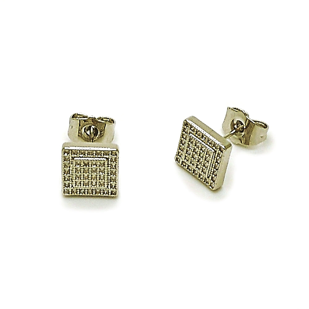 Rhodium Gold Filled Stud Earring, with White Micro Pave, Polished, Rhodium Finish