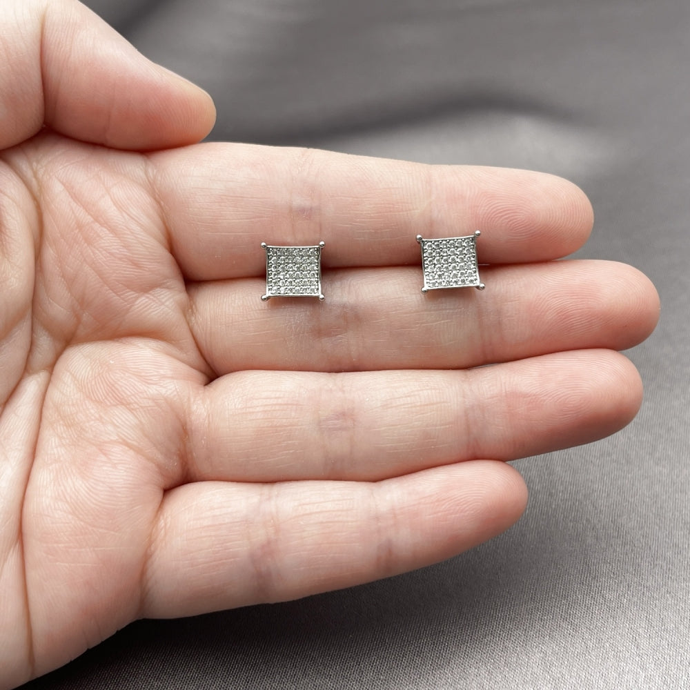 Rhodium Gold Filled Stud Earring, with White Micro Pave, Polished, Rhodium Finish