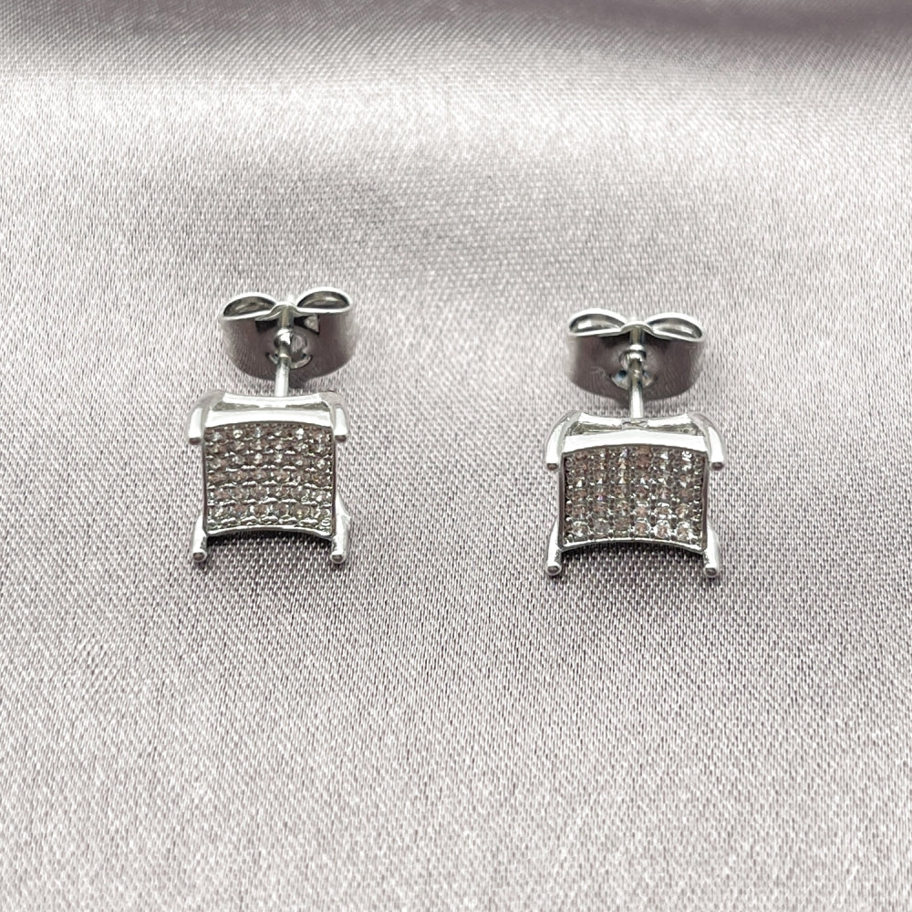 Rhodium Gold Filled Stud Earring, with White Micro Pave, Polished, Rhodium Finish