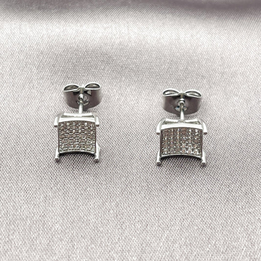 Rhodium Gold Filled Stud Earring, with White Micro Pave, Polished, Rhodium Finish