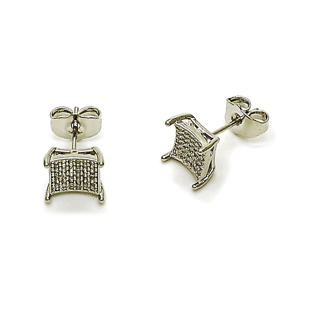 Rhodium Gold Filled Stud Earring, with White Micro Pave, Polished, Rhodium Finish