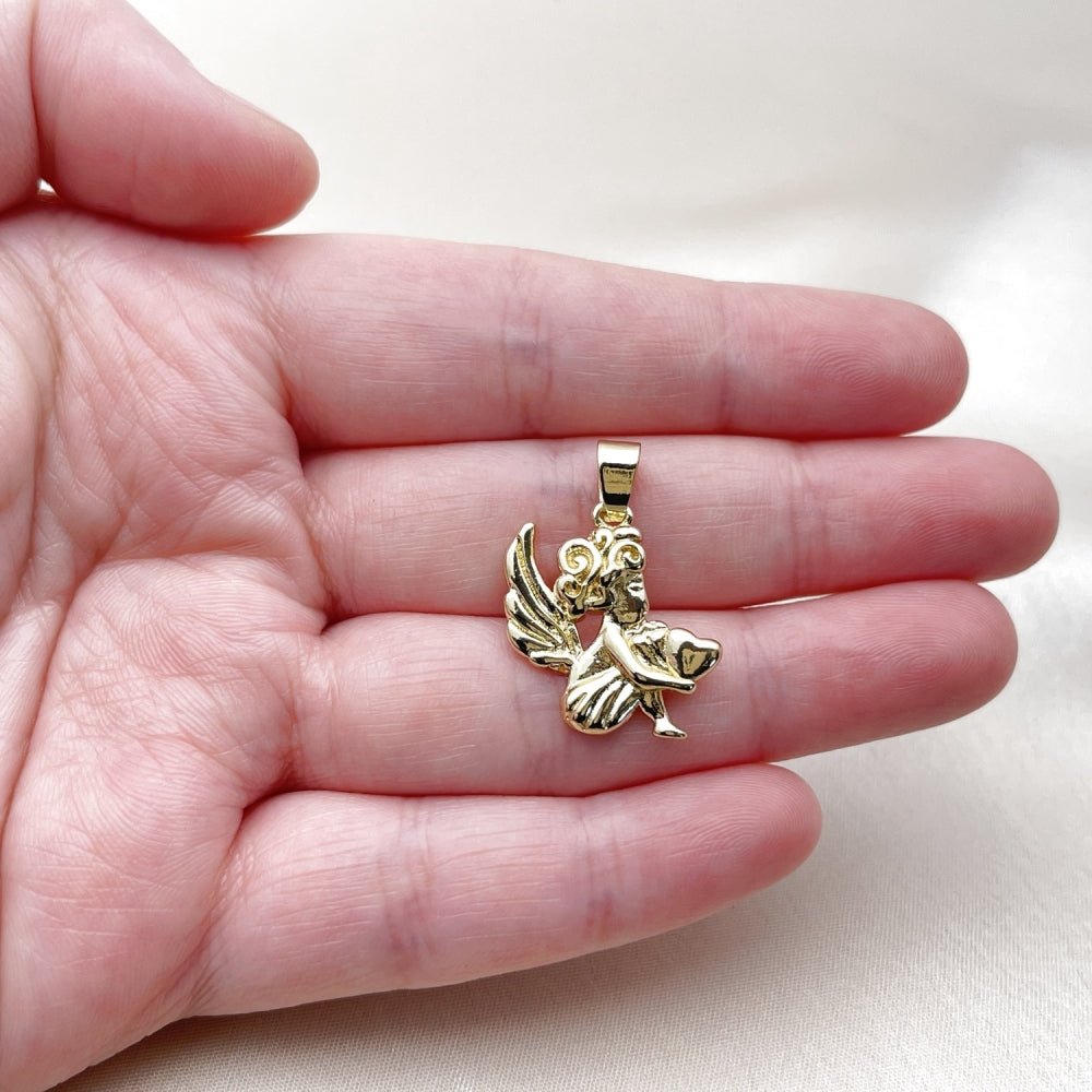 Oro Laminado Religious Pendant, Gold Filled Style Angel Design, Polished, Golden Finish