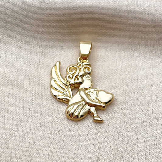 Oro Laminado Religious Pendant, Gold Filled Style Angel Design, Polished, Golden Finish