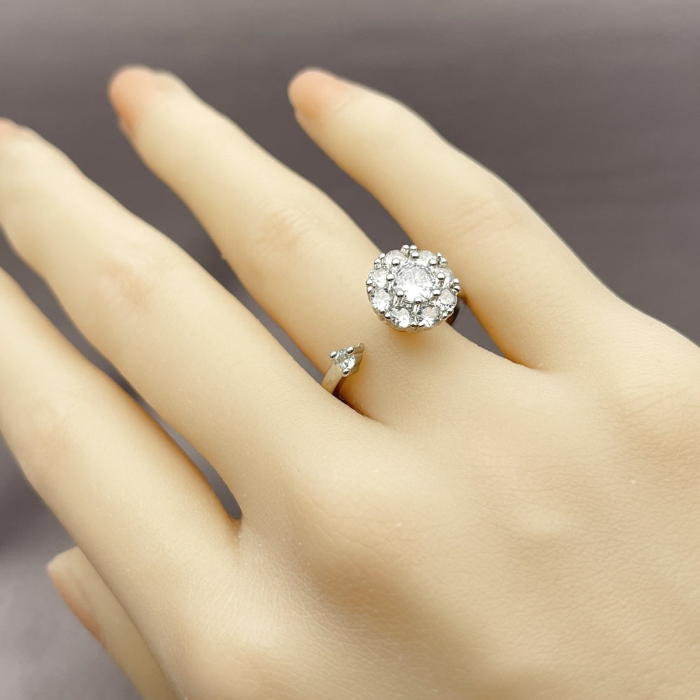 Rhodium Gold Filled Multi Stone Ring, Flower Design, with White Cubic Zirconia, Polished, Rhodium Finish