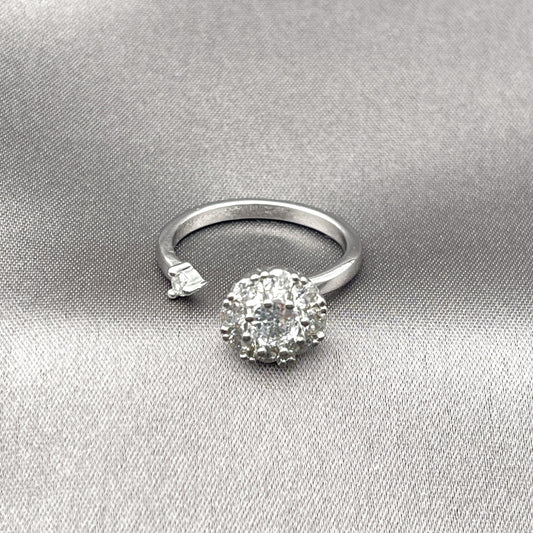 Rhodium Gold Filled Multi Stone Ring, Flower Design, with White Cubic Zirconia, Polished, Rhodium Finish