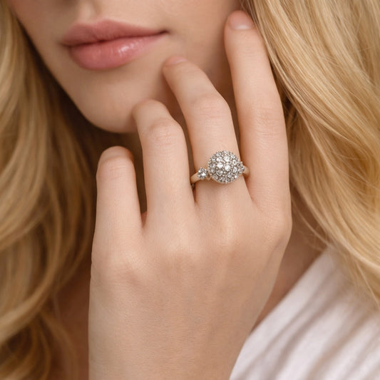 White Gold Filled Multi Stone Ring, Ball Design, with White Cubic Zirconia, Polished, Rhodium Finish