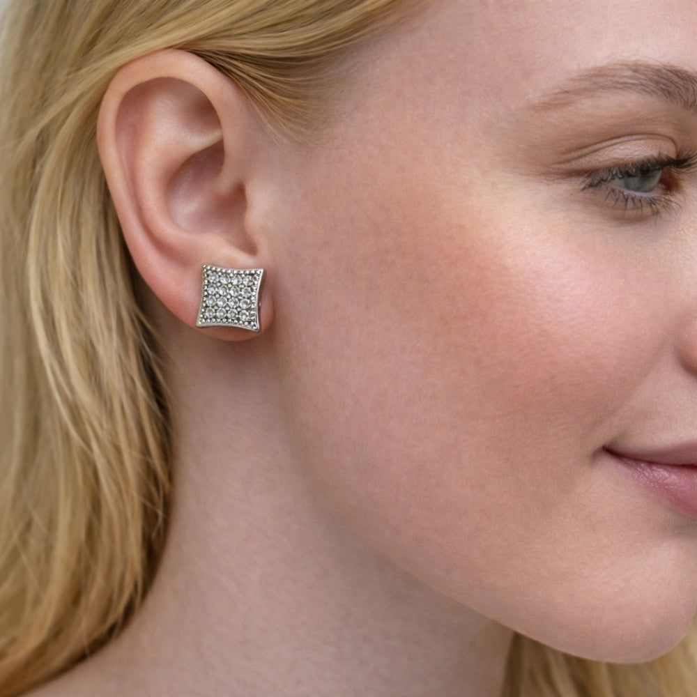 White Gold Filled Stud Earring, with White Cubic Zirconia, Polished, Rhodium Finish