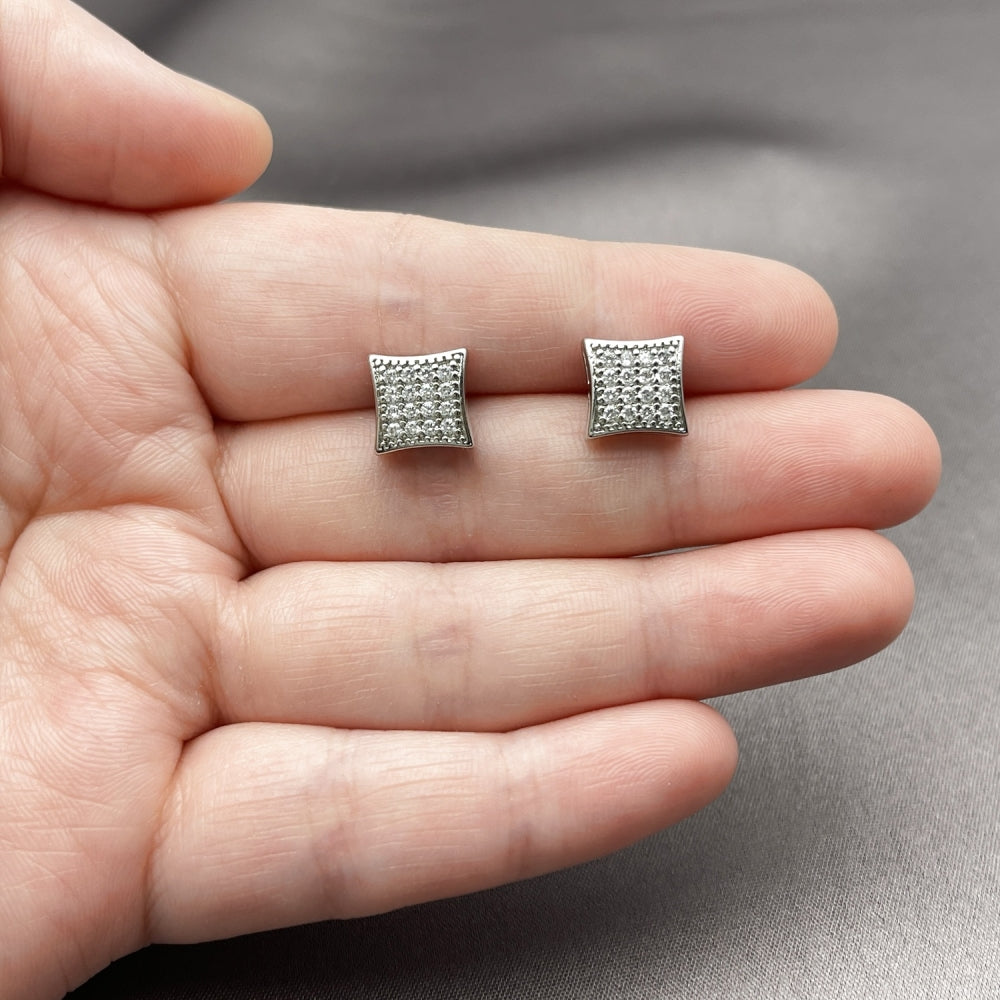 White Gold Filled Stud Earring, with White Cubic Zirconia, Polished, Rhodium Finish