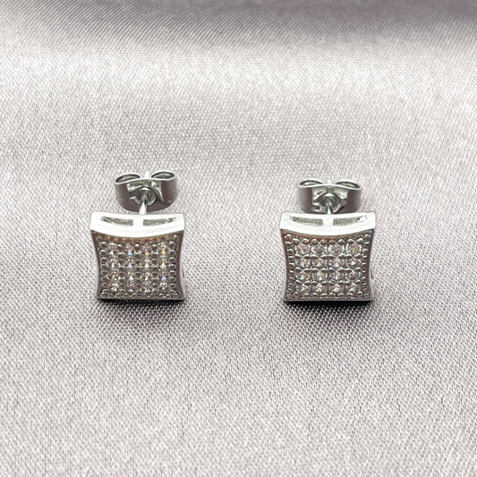 White Gold Filled Stud Earring, with White Cubic Zirconia, Polished, Rhodium Finish