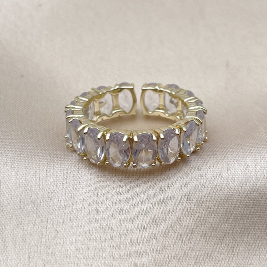 Oro Laminado Multi Stone Ring, Gold Filled Style with White Cubic Zirconia, Polished, Golden Finish