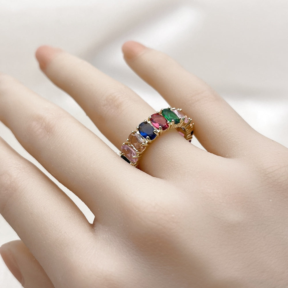 Oro Laminado Multi Stone Ring, Gold Filled Style with Multicolor Cubic Zirconia, Polished, Golden Finish