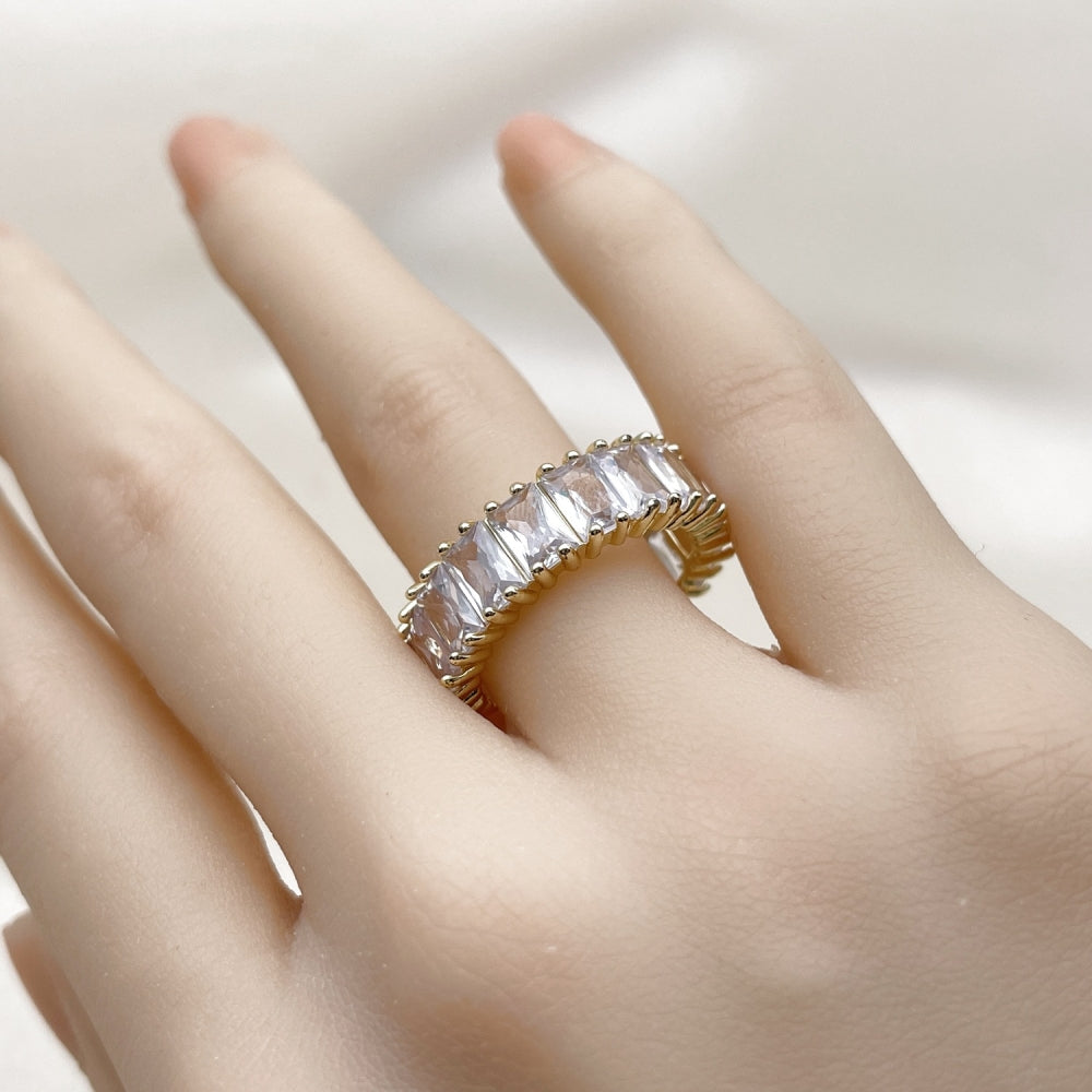 Oro Laminado Multi Stone Ring, Gold Filled Style Baguette Design, with White Cubic Zirconia, Polished, Golden Finish