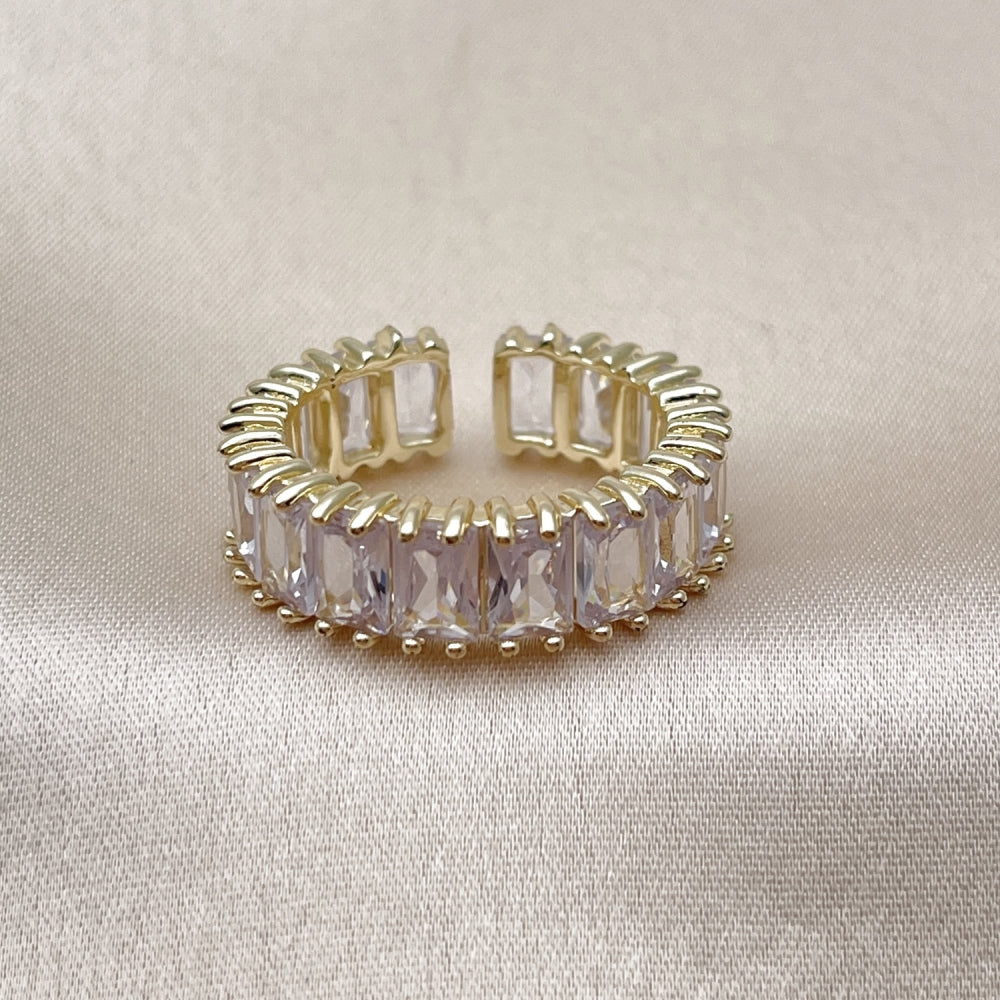 Oro Laminado Multi Stone Ring, Gold Filled Style Baguette Design, with White Cubic Zirconia, Polished, Golden Finish