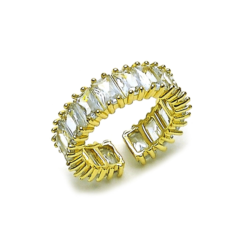 Oro Laminado Multi Stone Ring, Gold Filled Style Baguette Design, with White Cubic Zirconia, Polished, Golden Finish