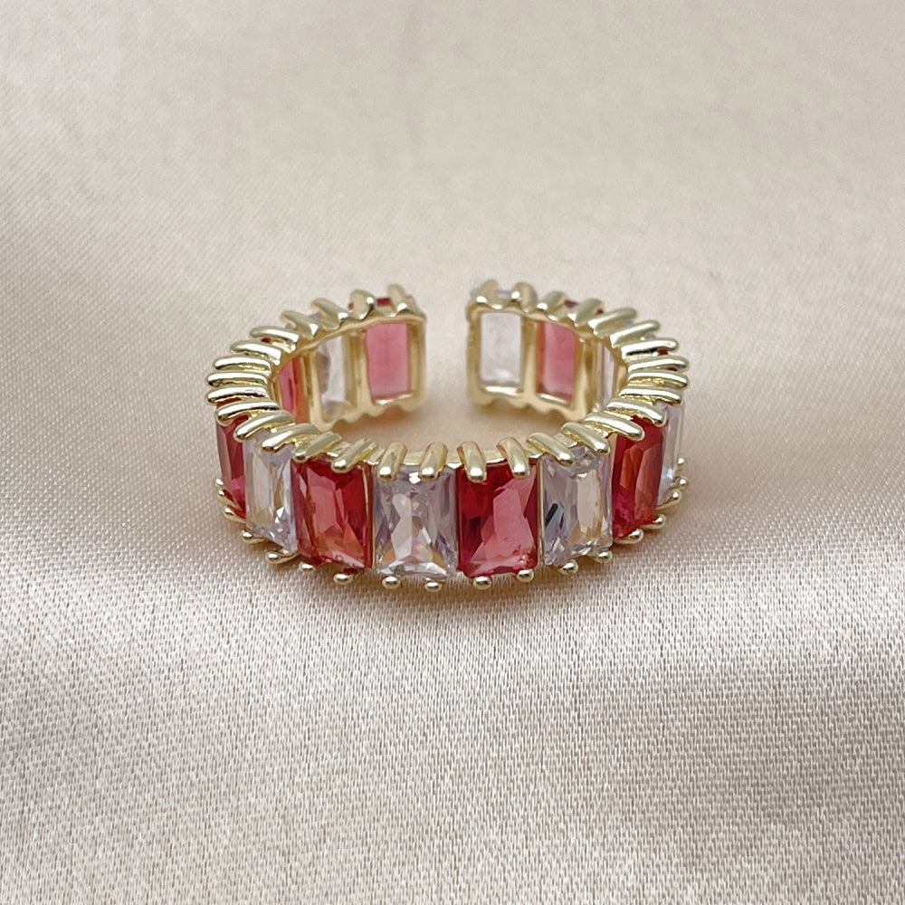 Oro Laminado Multi Stone Ring, Gold Filled Style Baguette Design, with Ruby and White Cubic Zirconia, Polished, Golden Finish