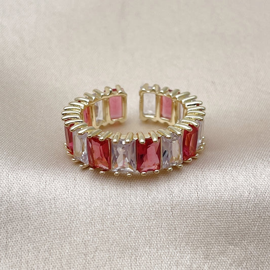 Oro Laminado Multi Stone Ring, Gold Filled Style Baguette Design, with Ruby and White Cubic Zirconia, Polished, Golden Finish