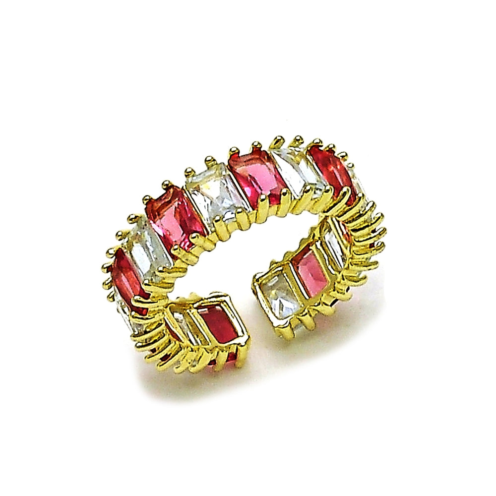 Oro Laminado Multi Stone Ring, Gold Filled Style Baguette Design, with Ruby and White Cubic Zirconia, Polished, Golden Finish